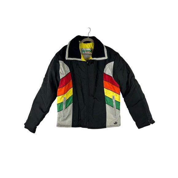 Vintage John Deere Womens L Ski Snowmobile Jacket  80s 90s Black Rainbow Color - Picture 7 of 16
